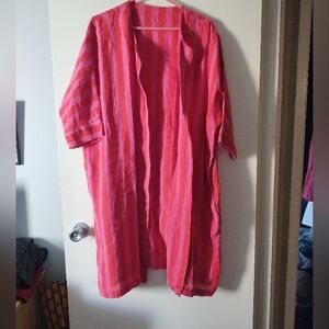 Kate Austin Red Cabana Stripe Linen Duster O/S